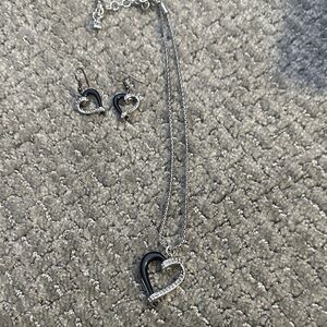 Brighton Reversible Elegant Silver and Black Heart Jewelry Set